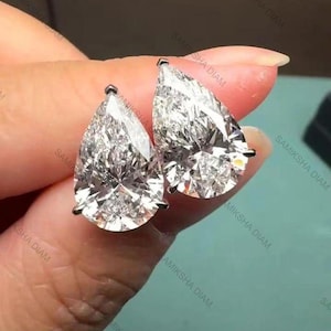 IGI Certified Pear Lab Diamond Stud Earrings/ 3 Carat Each Pear Shape / Pear Cut Man-Made Diamond Earrings / Dainty Solitaire Wedding Studs