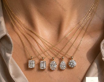 2 CT Lab Grown Diamond Pendant • Solitaire Diamond Pendant • 14K Gold Charm Necklace • Minimalist Jewelry Gift for Her