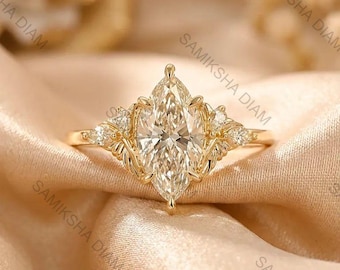 Marquise Engagement Ring: Lab Diamonds, 14k Gold, Unique Fiore Alpha Floral Design