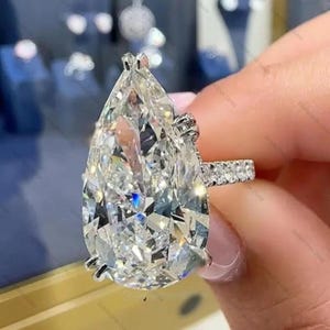 Classic Large 18X12 mm Pear Cut Moissanite Ring, Double Claw Prong Solitaire With Pave Wedding Ring, Big Diamond Ring Perfect For Proposal