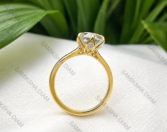 2 CT Antique Floral Tulip Setting Engagement Ring | Round Cut Solitaire Lab Grown Diamond | Flower Basket Lotus Prong Promise Proposal Ring