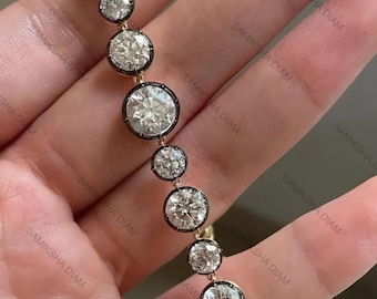 Georgian Style Bezel Set Round Moissanite Bracelet, Silver Tennis Bracelet, Antique Bracelet for her, Bracelet For Women, Anniversary Gift