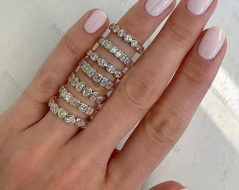 3.50 mm Heart Cut Matching Band, Full Eternity Bezel Set Wedding Band, East West Style Oval Cut CZ Diamond Band, Daily Wear Moissanite Band