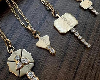 Without Chain Only Charm Pendant, Round Cut 6 Simulated Diamond Key Charm Pendant, Classic Pear, marquise & Round Diamond Small Pendant