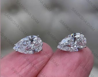 9x6 MM Pear Cut Moissanite Stud Earrings, Diamond Solitaire Pear Stud Earrings, Push Back Earrings, 925 Sterling Silver Earrings Gift Her