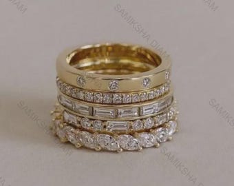 Flush Setting Dot Dash Band, East To West Baguette Cut Band, Round Cut Moissanite Band, Full Eternity Channel Set Band, 925 Silver Band