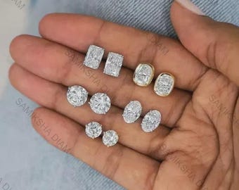 10X7 mm Radiant Cut Moissanite Earrings, Oval Cut Diamond Simple Solitaire Studs, Elongated Cushion Bezel Set Earrings, 3 Prong Round Stud