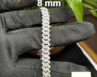 Moissanite Cuban Link Bracelet, 925 Sterling Silver Iced Out Miami Bracelet