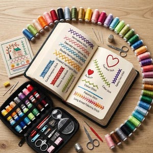 Embroidery Handarbeitsbuch für 2026, für Anfänger geeignetes Stick-Einführungsset, enthält 106 Muster, Werkzeuge und Lernprogramm-Arbeitsbuch