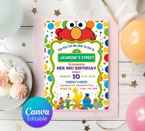 Sesame Street Elmo Birthday Invitation, Editable Kids Party Invite (Digital Download)