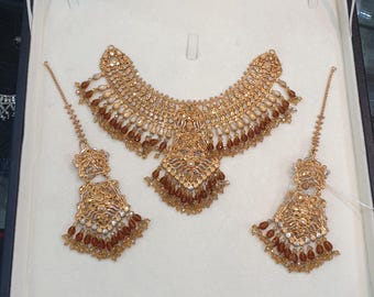 Conjunto Guluband pakistaní chapado en oro / Diseño tradicional de filigrana / Joyería elegante para novias y fiestas