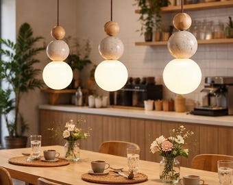 Wabi Sabi Wood Pendant Light Ceramic Glass Hanging Lamp Cozy Home Decor Kitchen Island Dining Lighting