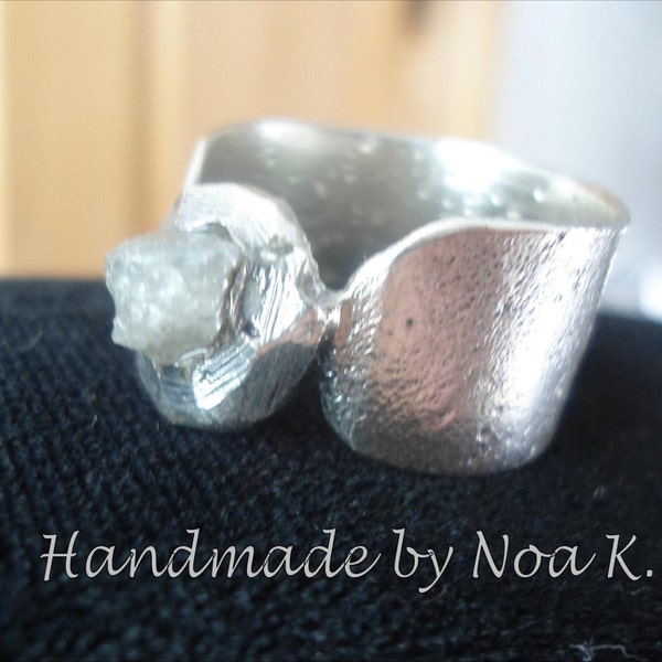 Raw Rough Natural uncut ring -  Rough Diamond Ring 1.1 Carat - size 5.5 - Handmade Reticulated ring