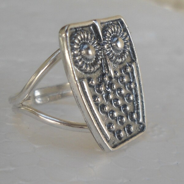 Sterling Silver owl ring -  Handmade  Adjustable  ring - silver jewerly