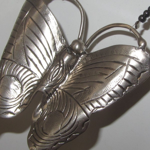 Sterling Silver Butterfly Pendant - Hematite Beaded Necklace