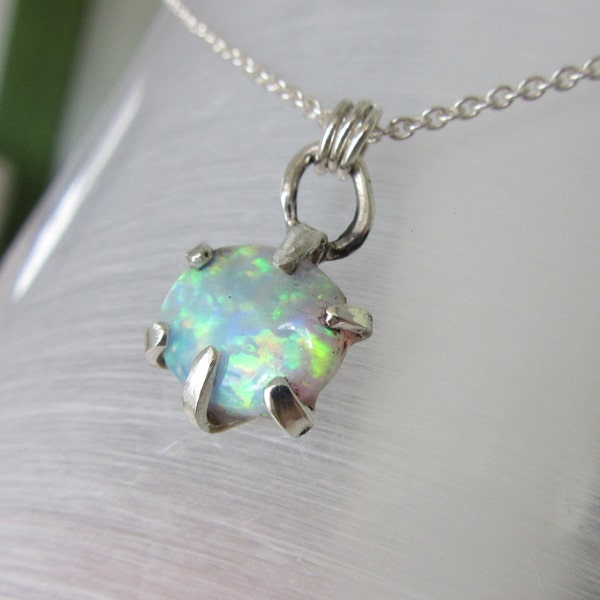 Natural White Opal Pendant - Prong Set Opal Pendant