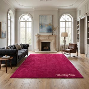 Magenta Wool Area Rug, Hand Tufted Fuchsia Pink Rug, Handmade Modern Living Room Carpet, Plush Bedroom Rug, Custom Size