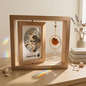 Custom Pet Photo Memorial Plaque, Robin Bird Stained Glass Suncatcher, Forget Me Not Pressed Flowers,Pet Memorial Gift