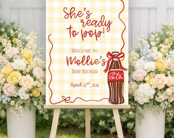 She's Ready to Pop Welcome Sign | Baby Shower WelcomeSign | Yellow Gingham