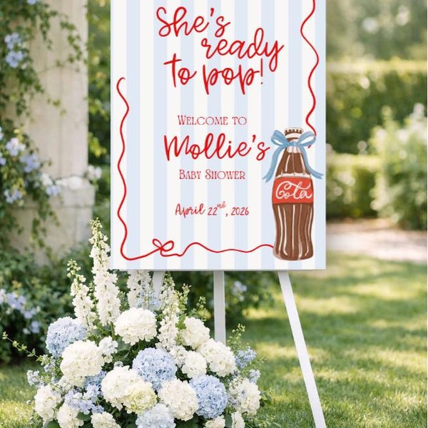 She's Ready to Pop Willkommensschild | Babyparty Willkommensschild | Blau