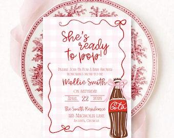 She's Ready to Pop Invitation Template | Baby Shower Invitation | Pink