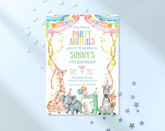 Calling All Party Animals I Animal Birthday Invitation | Colorful Invite