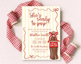 She's Ready to Pop Invitation Template | Baby Shower Invitation | Yellow Stripe | Gender Neutral