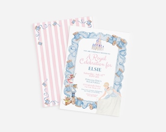 A Royal Celebration | Princess Birthday Invitation | Blue & Pink Birthday