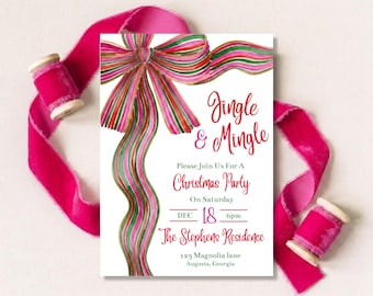 Convite para Festa de Natal Jingle & Mingle | Rosa | Verde