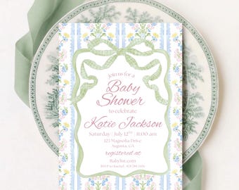 Floral Baby Shower Invitation | Baby Shower Invitation | Pink & Blue