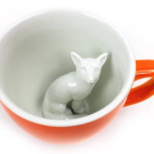 Cute Ceramic Fox Cup 3D Hidden Animal Handmade Mug, Orange Exterior Mother's Day Gift Home & dorm decor Kawaii woodland critter image 8