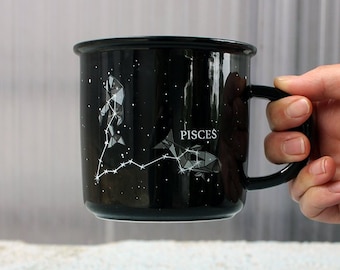 Pisces Zodiac Camp Mug: Astrology Stargazer Ceramic Cup