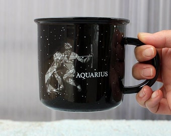 AQUARIUS Stargazer Astrology Mug | January February Zodiac Cup, Horoscope Birthday Gift, Constellation Gift | Personality Traits in Mug