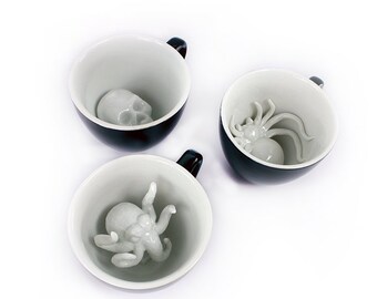 Creepy Bundle by CREATURE CUPS | Cool Mugs | Coffee Ceramic Cups , Black/Grey | Holiday / Christmas Gift for Coffee & Tea Lovers / Skulls