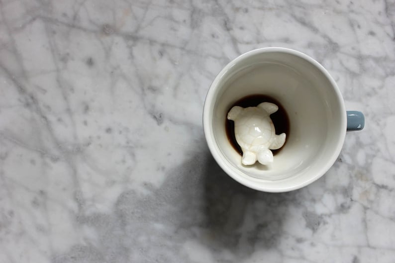 TURTLE Ceramic Mug by Creature Cups Hidden 3D Ocean Animal in Bottom of Coffee Mug Marine, Sea, Tortoise Mother's Day Gift image 6