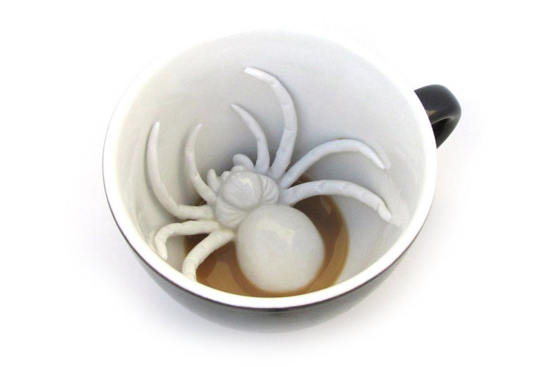 Spider Ceramic Mug Creepy Cups Hidden Creature in Cup Spooky fun Halloween gifts and decor goth anime cup cute gift image 3