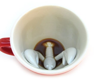 Red Lobster Ceramic Mug: 3D Animal Coffee Cup