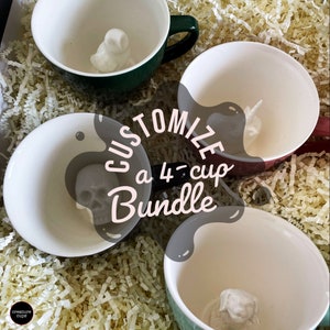 Customize 4 cup bundle by CREATURE CUPS | Surprise Hidden Cups | Colorful coffee mugs | Birthday Gift sets/ table decor/ Fun Birthday Gift