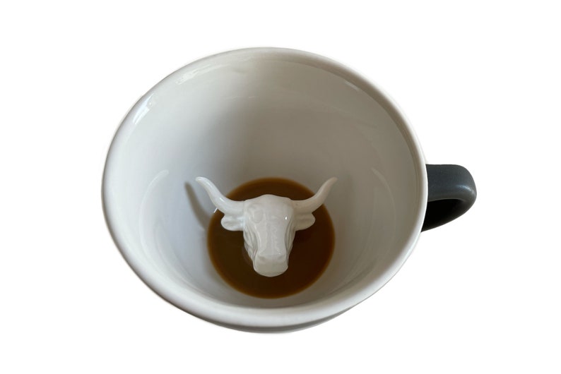BULL COW Ceramic Mug by Creature Cups 3D Animal at Bottom of Coffee Cup Western Cowboy Gifts Texas Longhorn Yellowstone Souvenir image 4