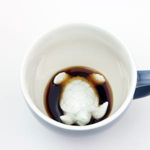 TURTLE Ceramic Mug by Creature Cups Hidden 3D Ocean Animal in Bottom of Coffee Mug Marine, Sea, Tortoise Mother's Day Gift image 7