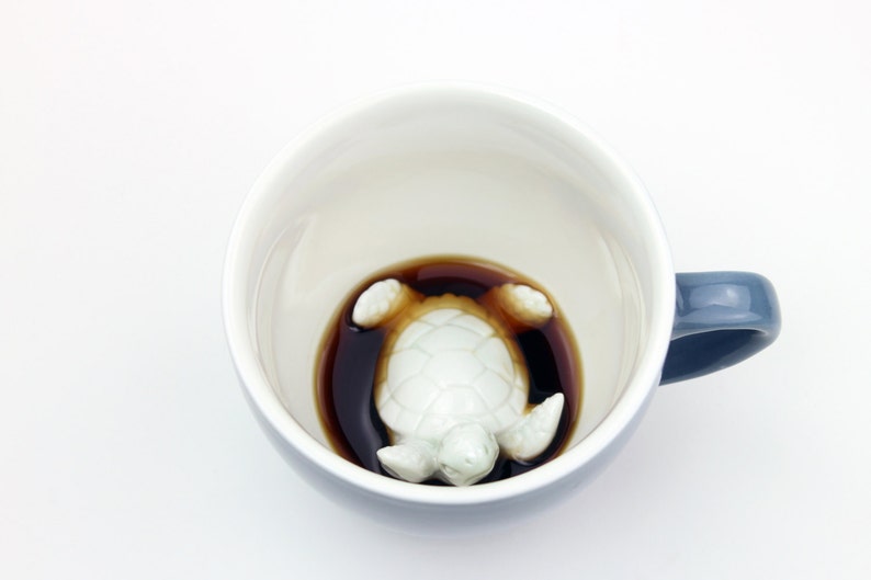 TURTLE Ceramic Mug by Creature Cups Hidden 3D Ocean Animal in Bottom of Coffee Mug Marine, Sea, Tortoise Mother's Day Gift image 7