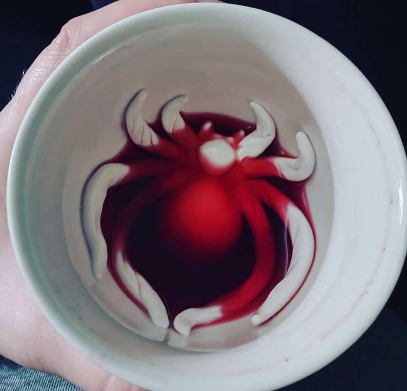 Spider Ceramic Mug Creepy Cups Hidden Creature in Cup Spooky fun Halloween gifts and decor goth anime cup cute gift image 4