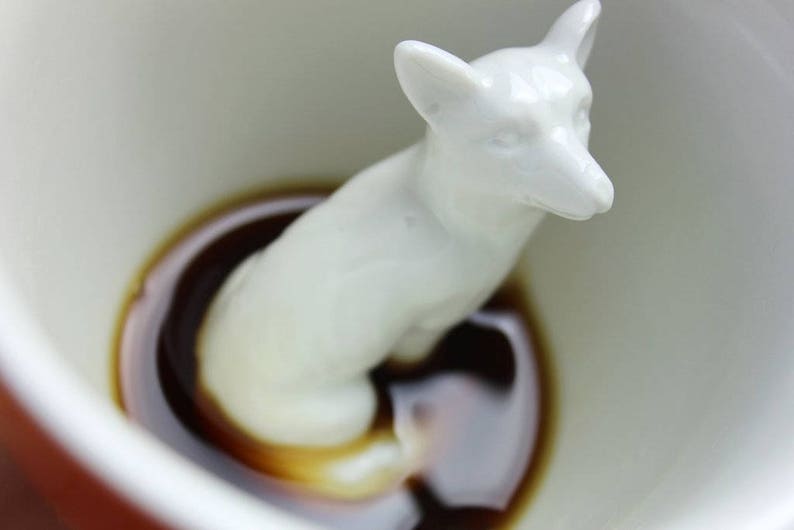 Cute Ceramic Fox Cup 3D Hidden Animal Handmade Mug, Orange Exterior Mother's Day Gift Home & dorm decor Kawaii woodland critter image 2