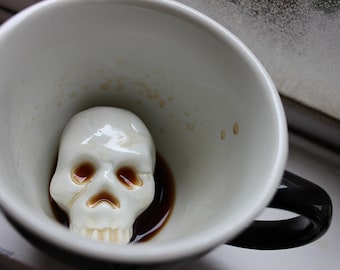 Skull Mug  | Hidden Skull Cup | Black Mug | Birthday Gift | Spooky Gifts | Cool Gifts | Unique Fun Gifts | Valentines Gift