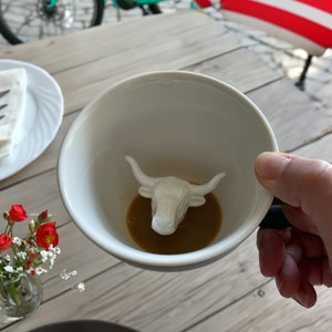 BULL COW Ceramic Mug by Creature Cups 3D Animal at Bottom of Coffee Cup Western Cowboy Gifts Texas Longhorn Yellowstone Souvenir image 3