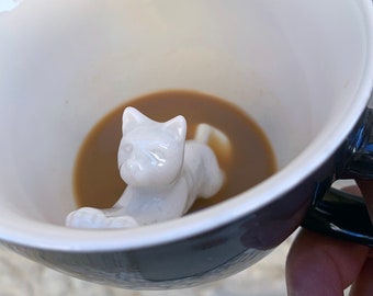 Cute Ceramic Cat Mug | Creature Cup - Hidden Animal Cup | Unique spooky Birthday, Halloween, Holiday gift kitty lovers | Mother's Day Gift