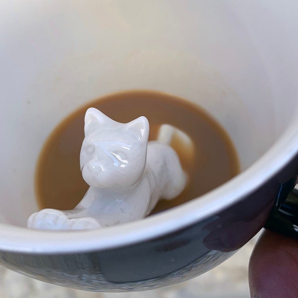 Cute Ceramic Cat Mug | Creature Cup - Hidden Animal Cup | Unique spooky Birthday, Halloween, Holiday gift kitty lovers | Mother's Day Gift