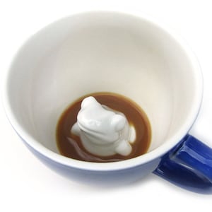 FROG Ceramic Mug by Creature Cups 3D Animal At Bottom of Coffee Mug Fun Frog, Kermit, Amphibian Gift Mother's Day Gift image 3