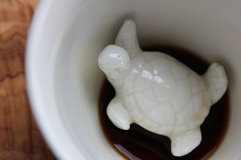 TURTLE Ceramic Mug by Creature Cups Hidden 3D Ocean Animal in Bottom of Coffee Mug Marine, Sea, Tortoise Mother's Day Gift image 2