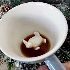 TURTLE Ceramic Mug by Creature Cups Hidden 3D Ocean Animal in Bottom of Coffee Mug Marine, Sea, Tortoise Mother's Day Gift image 4